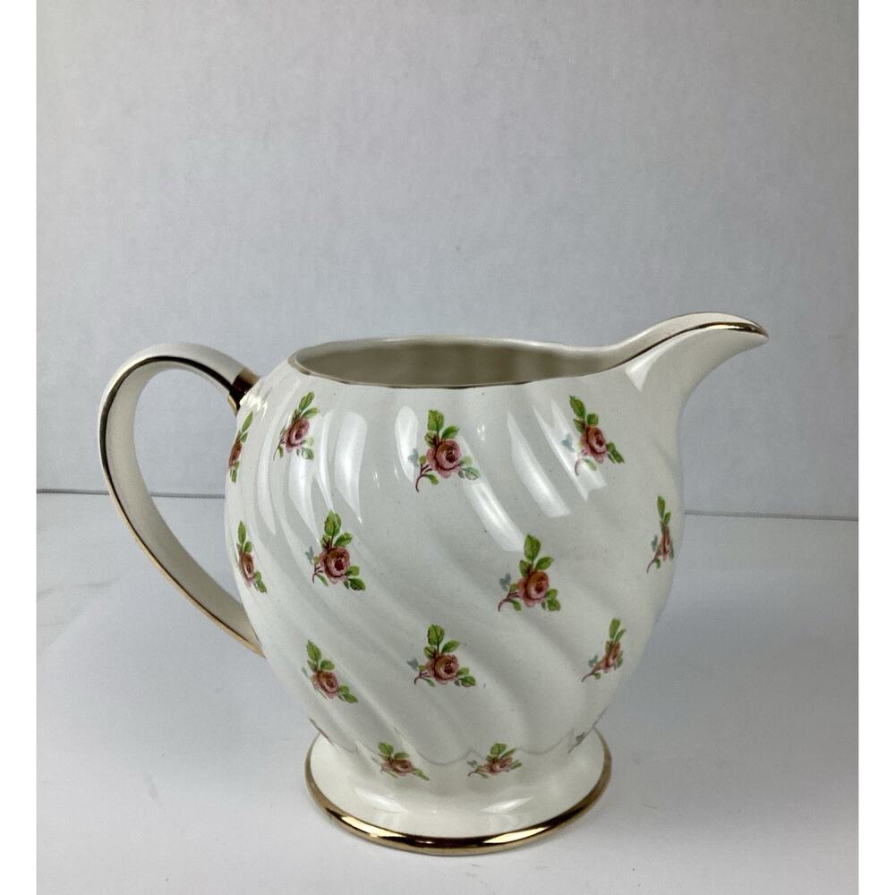 Sadler England Pitcher #1593 Pink Floral Textured Gold Trim Vintage